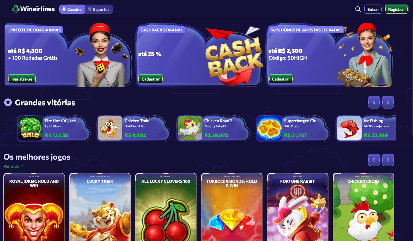 Winairlines Casino games view on desktop