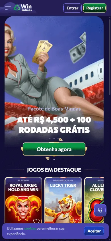 Winairlines Casino home view on a mobile device