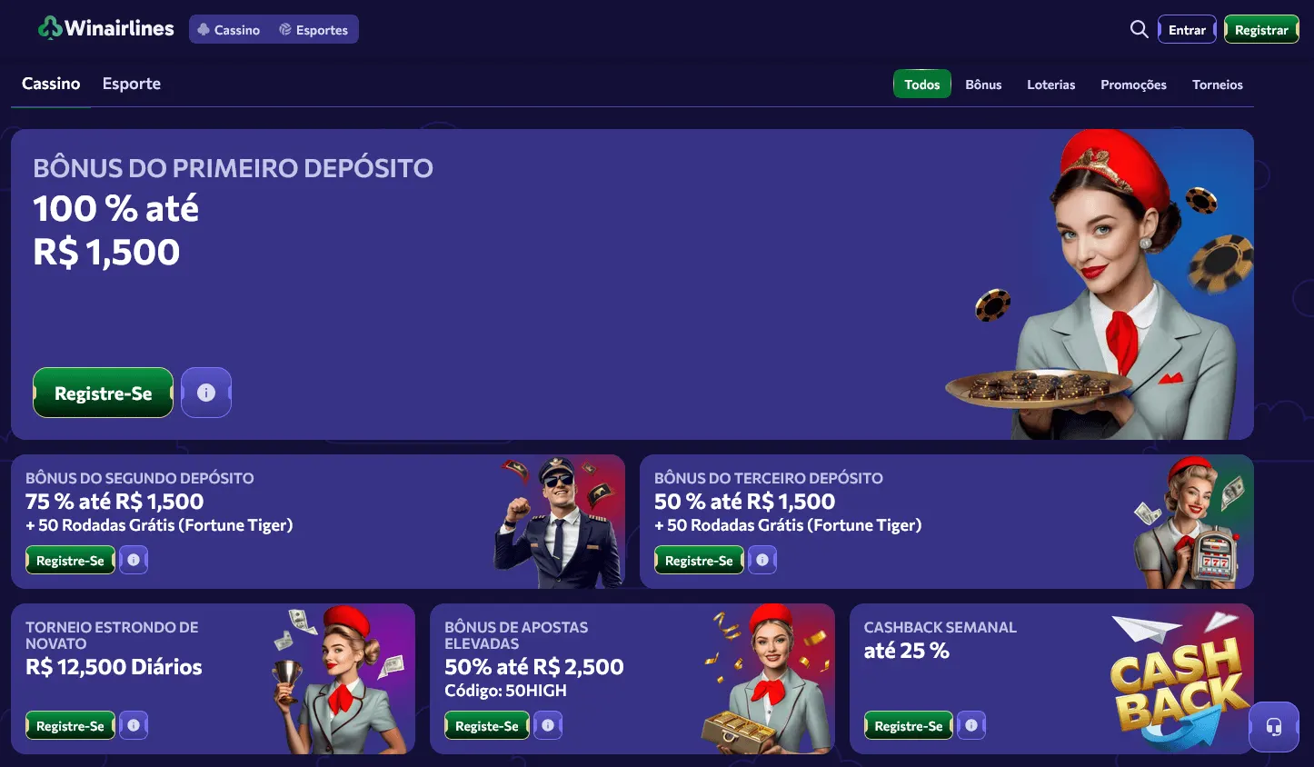 Winairlines Casino promotions view on desktop